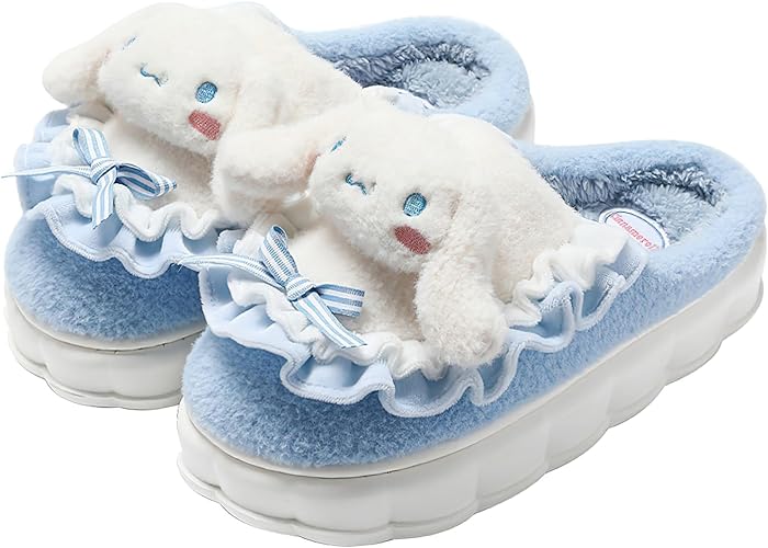 VOZUKO Kawaii Slippers Cute Furry Slides - Cartoon Womens Four Seasons Home Cotton Slippers Mute Cottons Slides Indoor House Home Shoes For Women