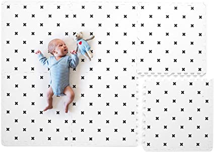 Extra Large Baby Foam Play Mat - 4FT x 6FT Non-Toxic Puzzle Floor Mat for Kids & Toddlers (White with Black Cross)