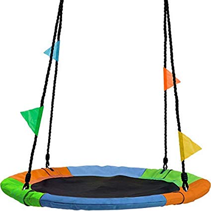 Sorbus Saucer Tree Swing in Multi-Color Rainbow – Kids Indoor/Outdoor Round Mat Swing – Great for Tree, Swing Set, Backyard, Playground, Playroom – Accessories Included (Round – 24”)