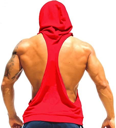 Manstore Mens Workout Hooded Tank Tops Sleeveless Muscle Gym Hoodies with Kanga Pocket