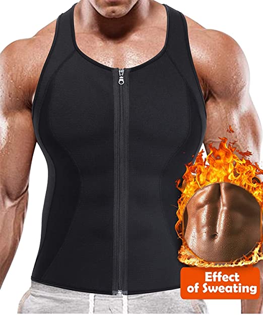 Gotoly Men Sauna Sweat Suits Zipper Closure Tank Top Weight Lost Body Shaper Neoprene Waist Trainer Vest Slim Belt Workout Fitness Compression Shirt