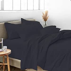 Queen Size 100% Egyptian Cotton 800 Thread Count 4 Piece Sheets Set - 18" Inch Deep Pocket, Smooth & Soft Sateen Weave, Premium Quality Hotel Bedding, Black Solid