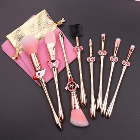 Magic Sakura Makeup Brushes Set - 8pcs Cosmetic Makeup Brush Set Professional Tool Kit Set Pink Drawstring Bag Included (Sakura)
