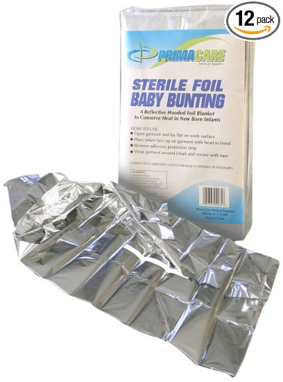 Primacare CB-6835-CS Sterile Foil Baby Bunting, 30" Length x 17-1/2" Width (Pack of 12)