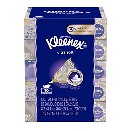 Kleenex 3-ply Facial Tissues, 70 Tissues per box, 10 Pack, Ultra Soft & Strong