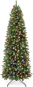 Best Choice Products Prelit Pencil Christmas Tree, 6ft Premium Artificial Tree, Realistic Lighted Spruce Holiday Decor w/ 2-in-1 LED Lights, Base