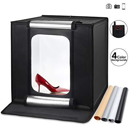 ESDDI Photo Studio Lightbox 20"/50cm Portable Folding Hook & Loop Professional Booth Table Top Photography Lighting Kit 120 LED Lights 4 Colors Backdrops