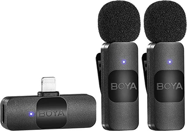 BOYA Wireless Lavalier Lapel Microphone for iPhone iPad, 9 Hour Battery, Dual Mini Omnidirectional Condenser Mic for Recording, Live Stream, YouTube, Facebook, TikTok