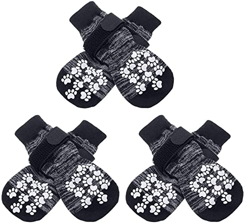 EXPAWLORER Double Side Anti-Slip Dog Socks with Adjustable Straps - 3 Pairs Strong Traction Control for Indoor on Hardwood Floor Wear, Best Puppy Pet Paw Protection