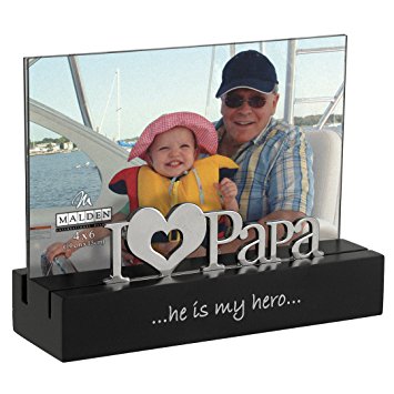 Malden International Designs I Love Papa Desktop Expressions with Silver Word Attachment Picture Frame, 4x6, Black