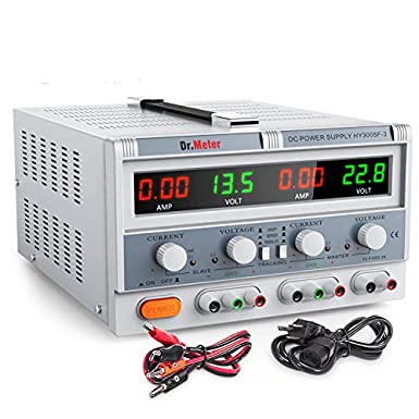 Dr.meter Triple Linear Variable DC Power Supply, Adjustable 30V/5A, Series and Parallel Mode(MAX 60V/10A) Input Voltage 104-127V, with Alligator Leads to Banana and AC Power Cable