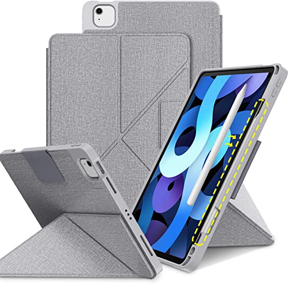 VEGO Case for iPad Air 4 10.9", 2020 iPad Air 4th /2020 iPad Pro 11"/2018 iPad Pro 11" Case, with Apple Pencil Holder, Support Auto Wake/Sleep Standing Origami Slim Shell Protective Cover （Gray）
