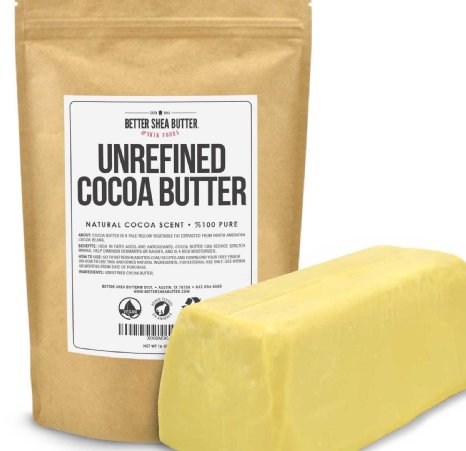 Unrefined Cocoa Butter by Better Shea Butter - Raw & 100% Pure - Natural Cocoa Scent - Use in DIY Lotion, Lotion Bars and Sticks, Lip Balm, Body Butter and Many More Skin Care Creations - 1 lb (16 oz)