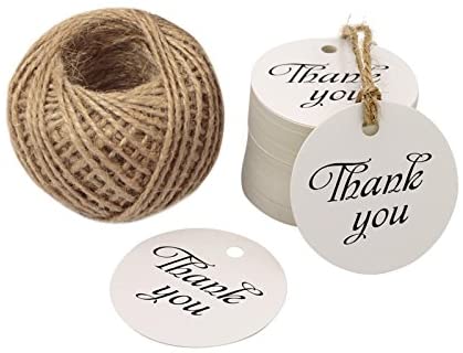 Round Kraft Paper Thank You Gift Tags for Wedding Favor,100 Pcs 5cm Thank You Tags with 100 Feet Jute Twine