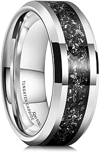 King Will Tungsten Wedding Band for Men 8mm Blue/Rose Gold/Silver High Polished Meteorite Fragment Inlay Wedding Ring for Daily Wear