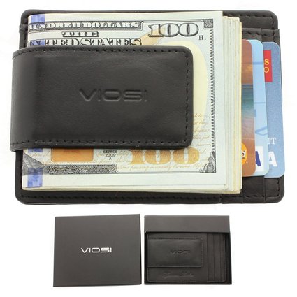 Viosi RFID Mens Leather Magnetic Front Pocket Money Clip Wallet