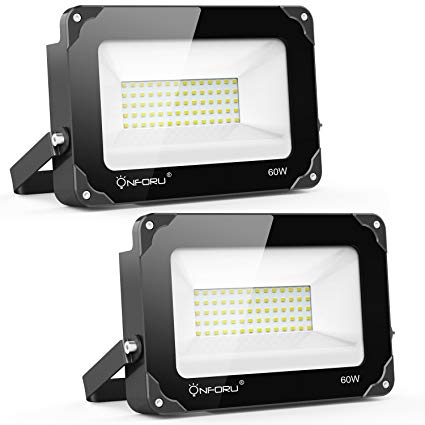 Onforu 2 Pack 60W LED Flood Light, 6000lm Super Bright Security Lights, 5000K Daylight White, IP65 Waterproof Outdoor Landscape Floodlight for Yard, Garden, Playground, Party