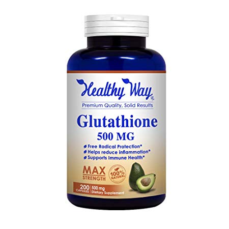 Healthy Way Reduced Glutathione 500mg Supplement - 200 Capsules - L-Glutathione Antioxidant to Support Liver Health & Detox - NON-GMO USA Made 100% Money Back Guarantee