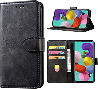 Samsung Galaxy A51 Case Wallet Shockproof Flip Flap Foldable Magnetic Clasp Protective Cover case with Cash Credit Card Slots and for Galaxy A51 (Black)