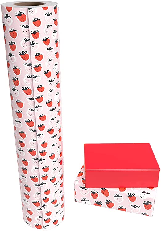 WRAPAHOLIC Reversible Wrapping Paper - 30 Inch X 100 Feet Jumbo Roll Sweet Strawberry Design, Perfect for Birthday, Holiday, Wedding, Baby Shower and More Occasions