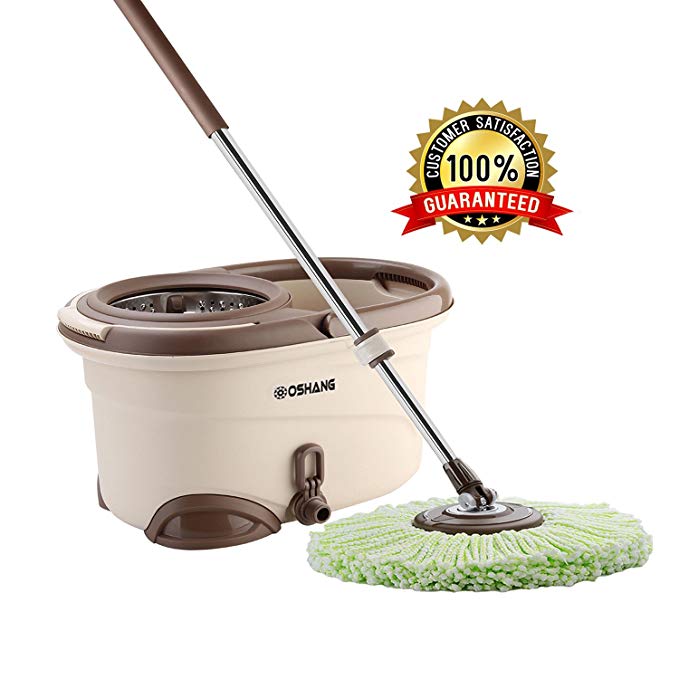 Oshang EasyWring Spin Mop and Bucket - Hand-Free Wringing Floor Cleaning Mop - 2 Washable & Reusable Microfiber Mop Heads Included - Wet or Dry Usage on Hardwood, Laminate, Tile, Stone