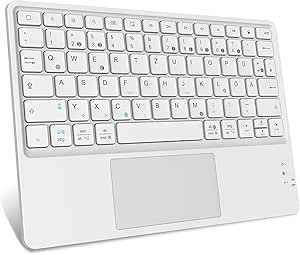 Fintie Kabellose Bluetooth Tastatur mit Touchpad, Tablet Tastatur Deutsch Layout für iPad, Samsung, Lenovo Tablets, iPhone, Smartphone, iOS, Android-Tablets, Weiße