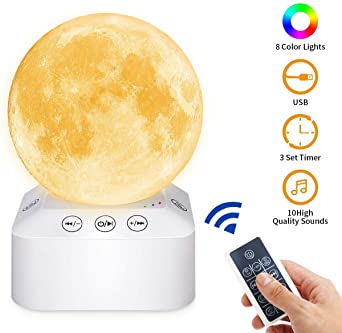 Moon Lamp, HOKEKI 8 Colors LED 3D Moon Light with Stand & Remote&Touch Control&White Noise and USB Rechargeable, Moon Light Lamps for Kids Lover Birthday Gifts.