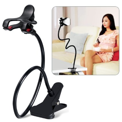 Cell Phone Holder Breett Universal Cell Phone Clip Holder Lazy Bracket Flexible Long Arms for iPhone 6 plus65s5 GPS Devices Fit On Desktop Bed Mobile Stand for Bedroom Office Black