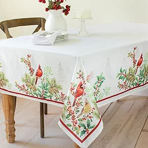 Benson Mills Elegant Cardinal Heavyweight Engineered Spill Resistant Fabric Table Cloth, Holiday, Winter, and Christmas Tablecloth (60" x 84" Rectangular)