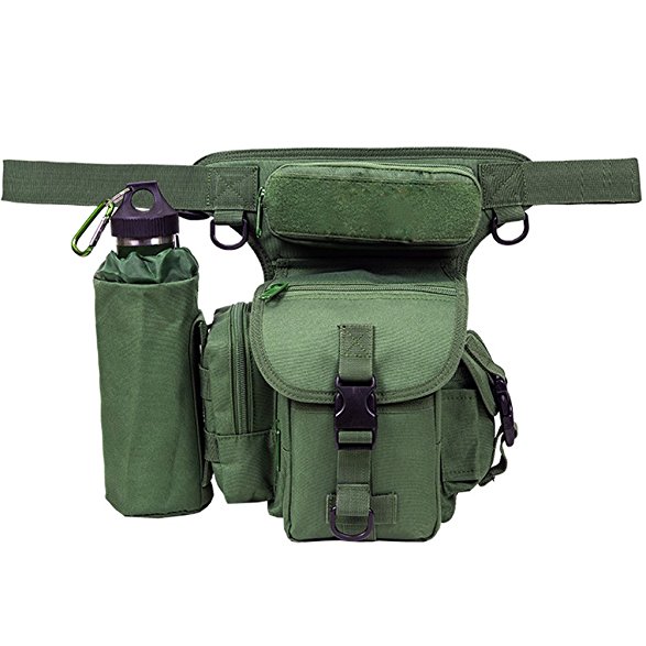 A.B Crew Waterproof Tactical Drop Leg Bag with Water Bottle Pouch Motorcycle Hiking Cycling Thigh Pack Waist Belt