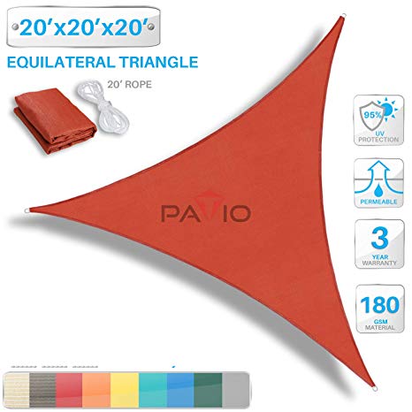 Patio Paradise 20' x 20' x 20' Red Sun Shade Sail Triangle Canopy, 180 GSM Permeable Canopy Pergolas Top Cover, Permeable UV Block Fabric Durable Outdoor, Customized Available
