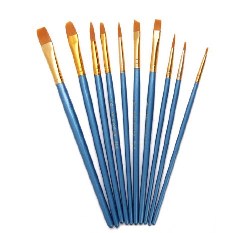 Multifunctional Nylon Paint Painting Brushes Set of 10pcs Sky Blue