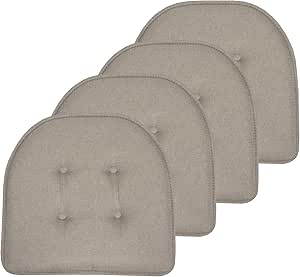 Sweet Home Collection Chair Cushion Memory Foam Pads Tufted Slip Non Skid Rubber Back U-Shaped 17" x 16" Seat Cover, Khaki Gray- Pack of 4