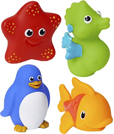 Munchkin Floating Ocean Animal Themed Rubber Bath Squirt Toys for Baby - Pack of 4