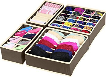 SimpleHouseware Closet Underwear Organizer Drawer Divider 4 Set, Brown