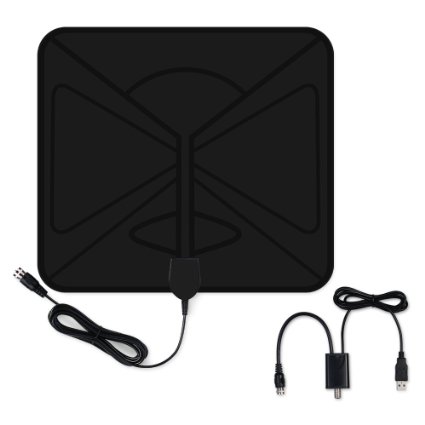 Homasy Amplified HDTV Antenna Indoor with Amplifier - 50 Mile Range, Built In Amplifier Signal Booster, Thin HD TV Antenna with 10ft Coax Cable