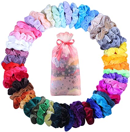 50Pcs Velvet Hair Scrunchies, Strong Elastic Hair Ties for Women,Bands Velvet Ponytail Holder, Colorful Hair Accessories Ropes Traceless Hair Ring