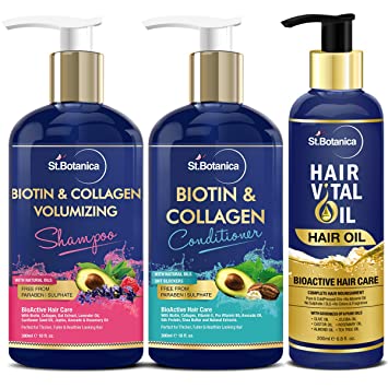 StBotanica Biotin Hair Combo | Biotin Shampoo & Conditioner (300ml each)   Hair Vital Oil (200ml)