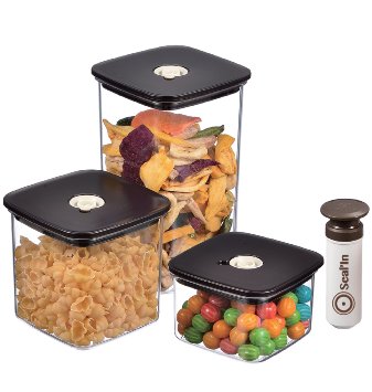 SealIn Food Storage Vacuum Containers - Set of 3 - Vacuum Sealed Microwavable and Dishwasher Safe