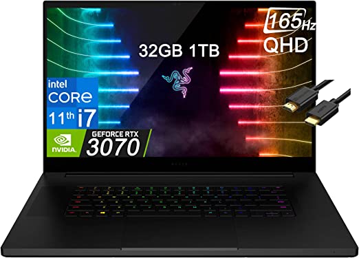 2022 Razer Blade Pro 17 (17.3" QHD 165Hz, Intel i7-11800H, 32GB RAM, 1TB PCle SSD, GeForce RTX 3070 8GB), Chroma RGB Gaming Laptop, IR Webcam, WiFi 6E, Ray Tracing, IST Cable, Windows 10 Home