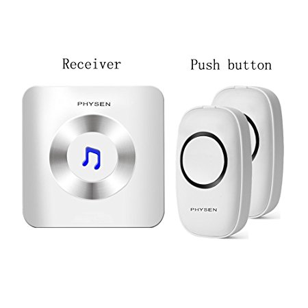 Physen Music Style Wireless Doorbell kit with 2 Push Buttons and 1 Plugin Receiver,Operating Range at 1000 Feet,4 Adjustable Volume Levels,50 Melodies Chimes,No Battery Required for Receiver