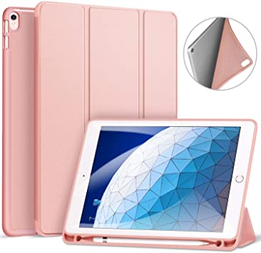 ZtotopCase for iPad Air 3 10.5 2019 & iPad Pro 10.5 2017 with Pencil Holder, Ultra Slim Soft TPU Back and Trifold Stand Cover with Auto Sleep/Wake Full Body Protective Smart Case-Rose Gold