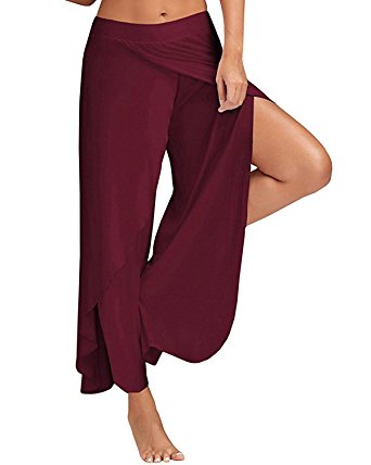 ZANZEA Women's High Split Layered Wide Leg Solid Flowy Cropped Palazzo Casual Pants Trousers