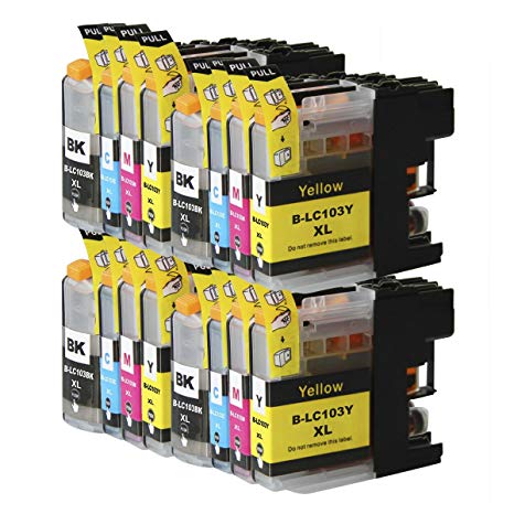 16 Pack - Toners & More ® Compatible Inkjet Cartridge Set for Brother LC-103 LC-103XL LC-101, LC-103BK Black, LC-103C Cyan, LC-103M Magenta, LC-103Y Yellow, Compatible with Brother DCP-J152W MFC-J245 MFC-J285DW MFC-J4310DW MFC-J4410DW MFC-J450DW MFC-J4510DW MFC-J4610DW MFC-J470DW