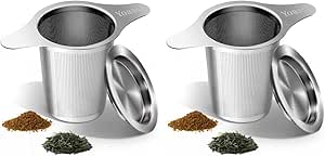 Yoassi Extra Fine 18/8 Stainless Steel Tea Infuser Mesh Strainer with Large Capacity & Perfect Size Double Handles for Hanging on Teapots, Mugs, Cups to Steep Loose Leaf Tea and Coffee (Pack of 2)