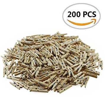 ISusser 200Pcs Mini Natural Wooden Clothespins For Photo Paper, Scrapbooking Wood Crafts, DIY Projects, Banners and Baby Showers.