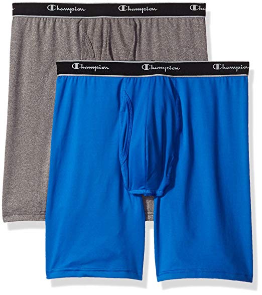 Champion Men's Tech Performance Longer Leg Boxer Brief, Blue/Grey Heather - Small ( 2 Pack )