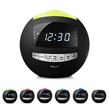 Digital LED Alarm Clock Radio - Raynic AM/FM Radio, 7-Color Night Light with Dimmer, Dual Loud Alarms with Snooze, Bluetooth Speaker, for Kids, Heavy Sleeper, Bedrooms