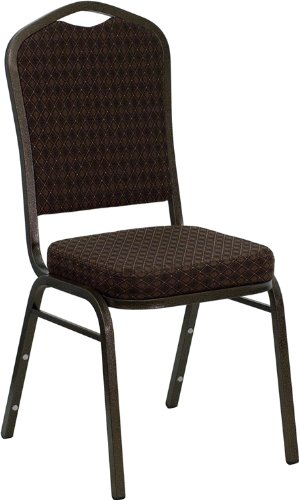 Flash Furniture HERCULES Series Crown Back Stacking Banquet Chair in Brown Patterned Fabric - Gold Vein Frame