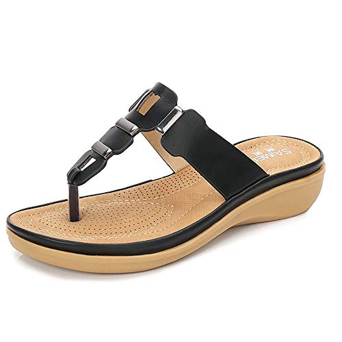 Wollanlily Women Summer Beach Flat Sandals Bohemia Flip-Flop Ankle Strap Thong Shoes